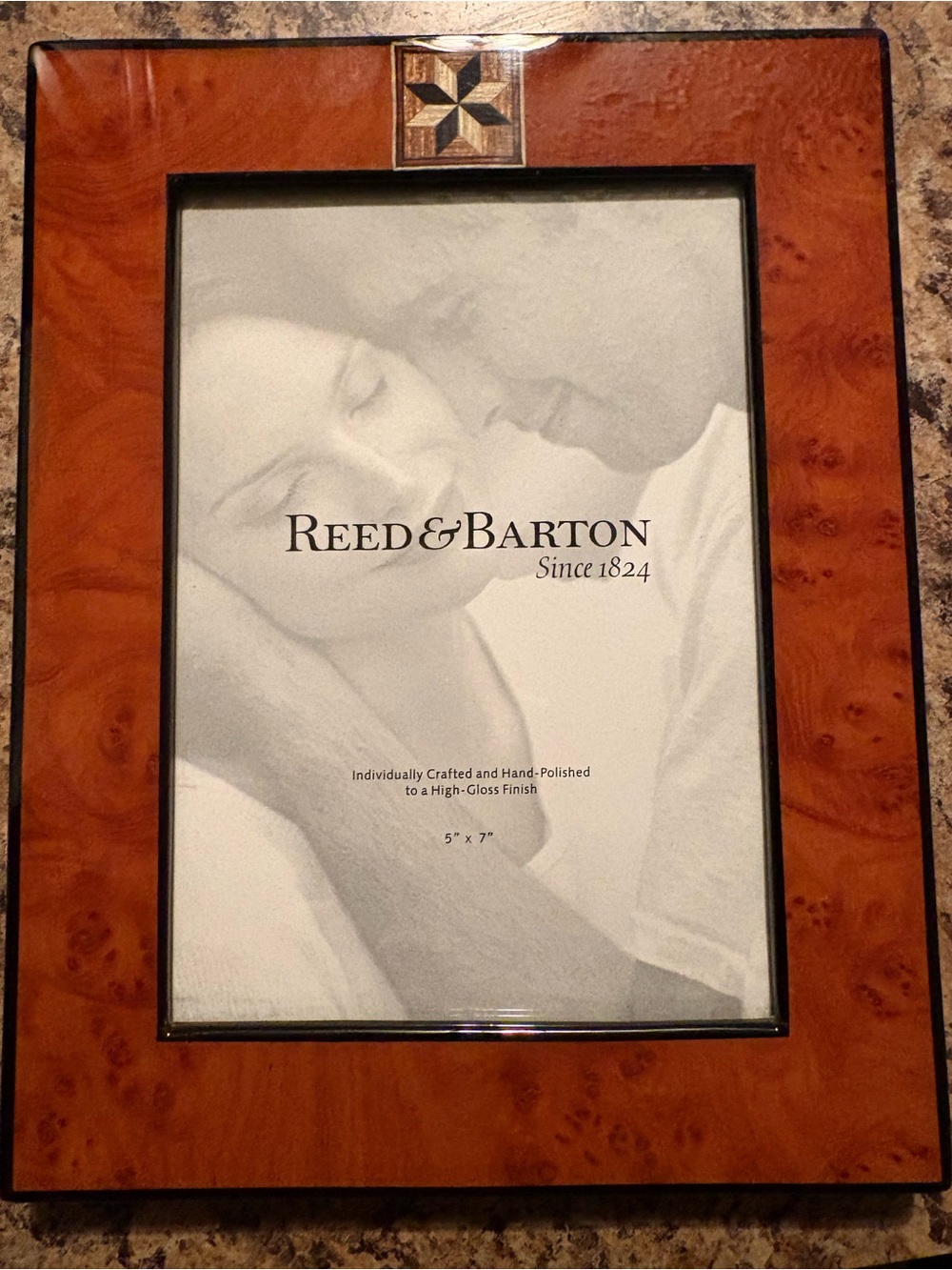 Reed & Barton Burl Wood Photo Frame with Inlay - Brown and Black